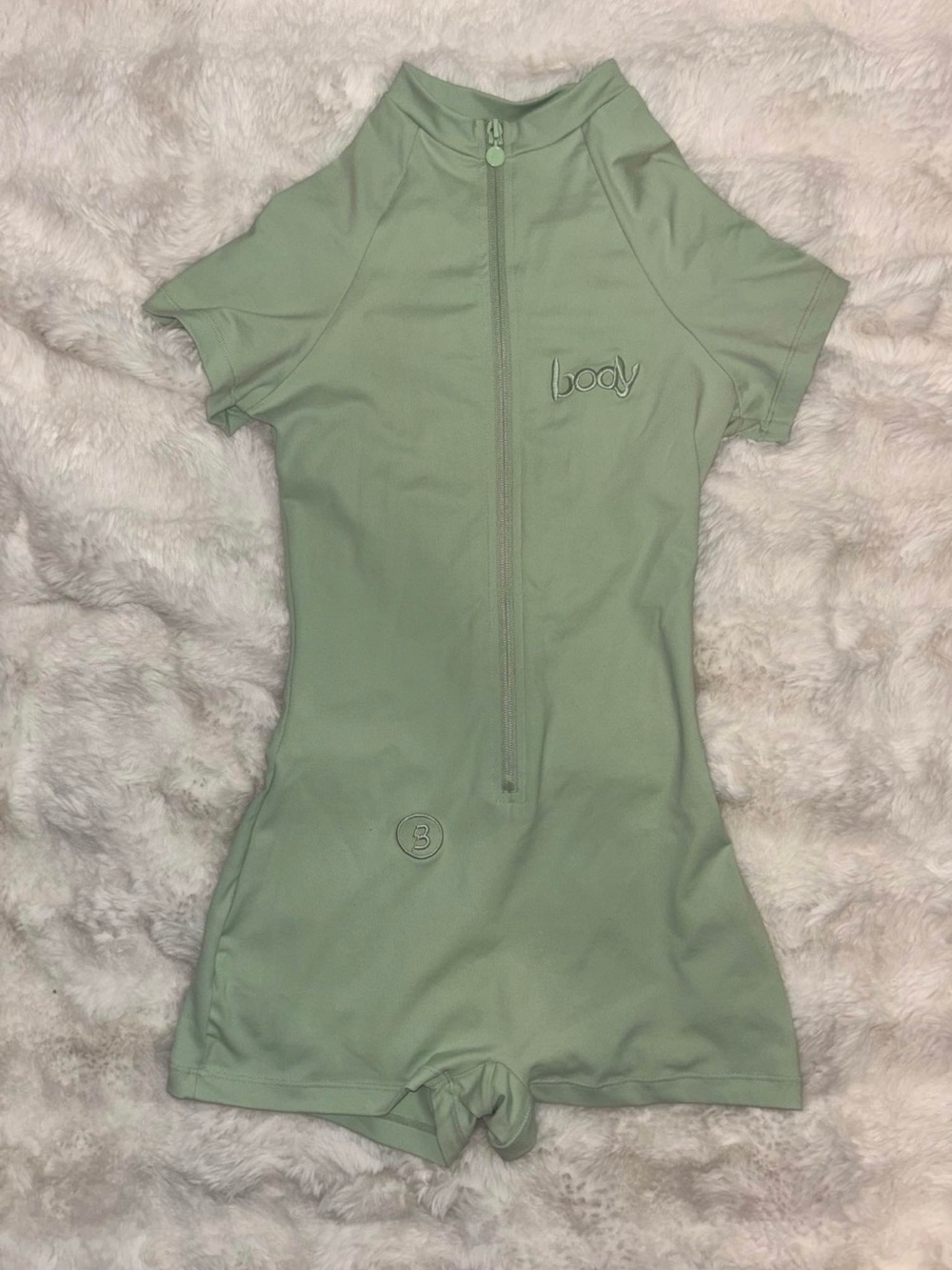 Sage Green 'Body' Front-Zip Short Romper